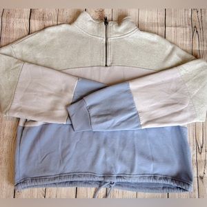 American Eagle Color-Block (Purple/White) Cropped 1/4 Zip Sweater